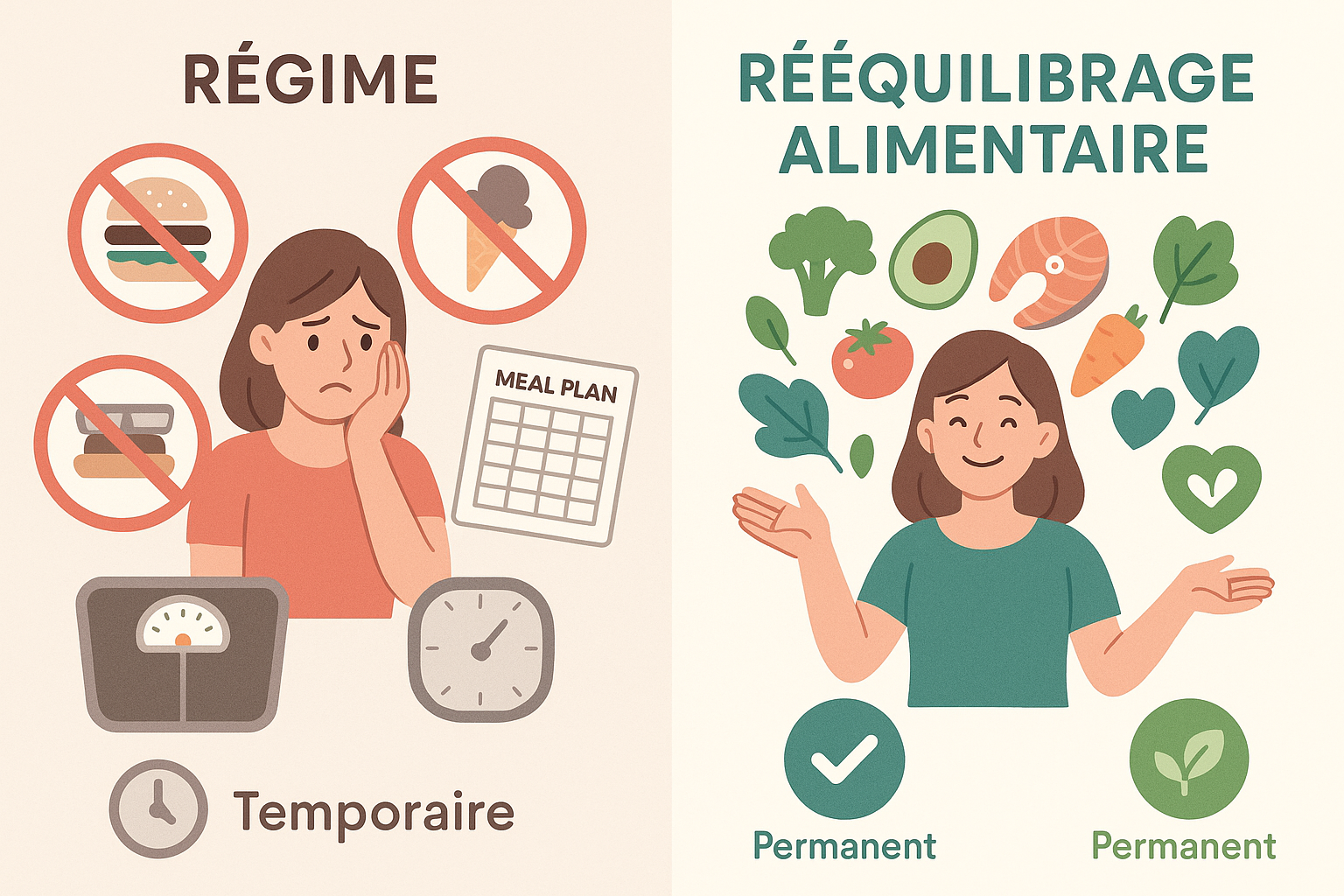 Régime vs Rééquilibrage Alimentaire : Deux approches, un monde de différence
